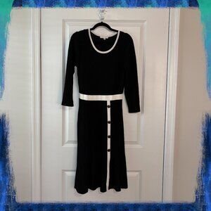 NWOT Sandra Darrens B&W Fit & Flair 3/4th Sleeves Contrast Trim Sweater Dress: S
